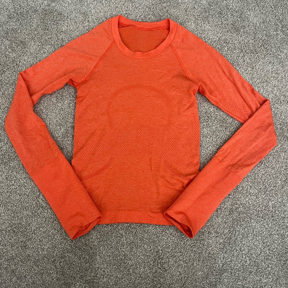 Lululemon race length long sleeve swiftly tech size: 0 color: coral